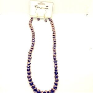 NECKLACE EARRINGS SMOKEY GRAY GLASS BEAD SET!